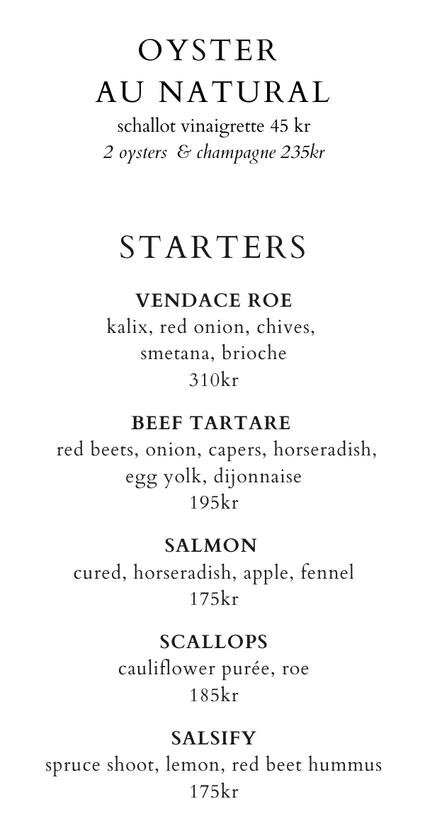 starters on a la carte menu