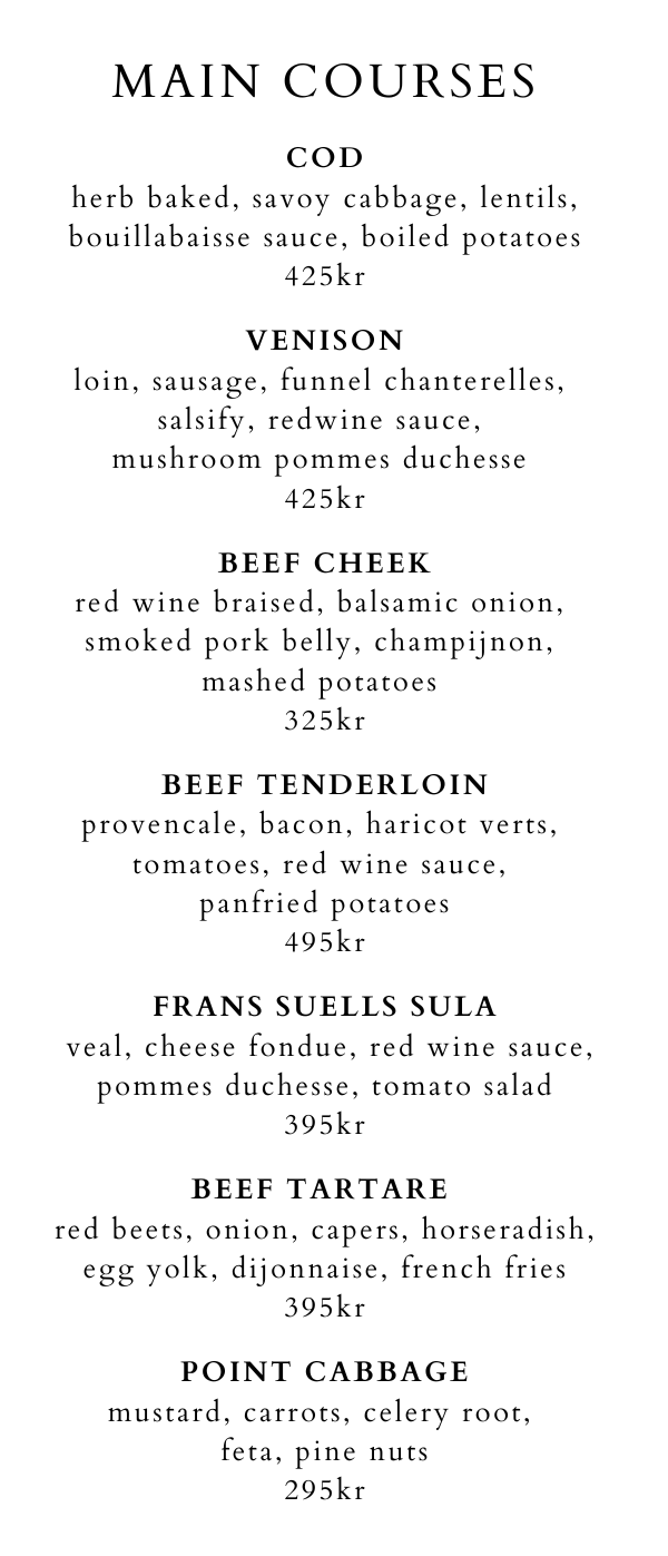 main courses on a la carte menu