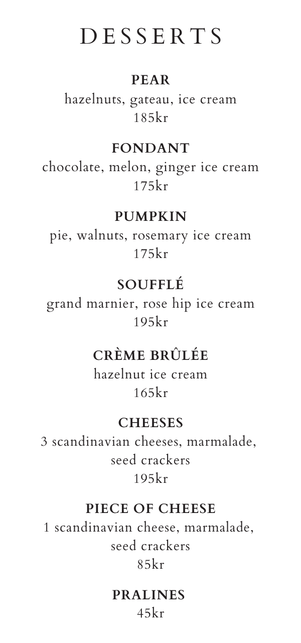 desserts on a la carte menu