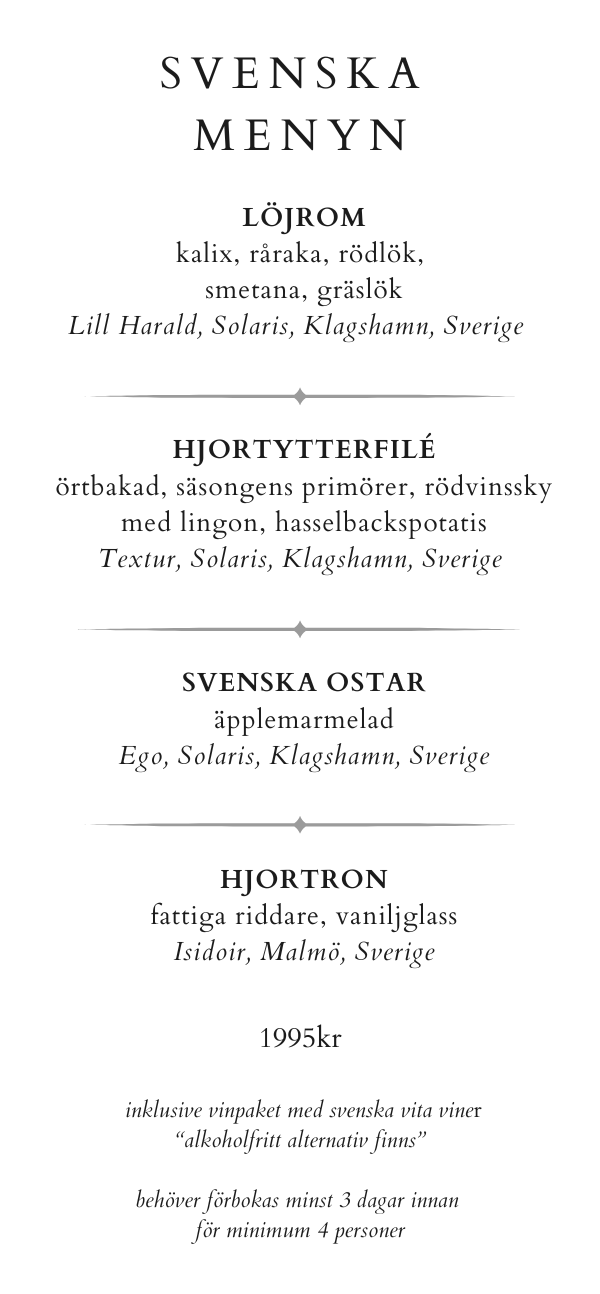 svensk meny på restaurang i malmö