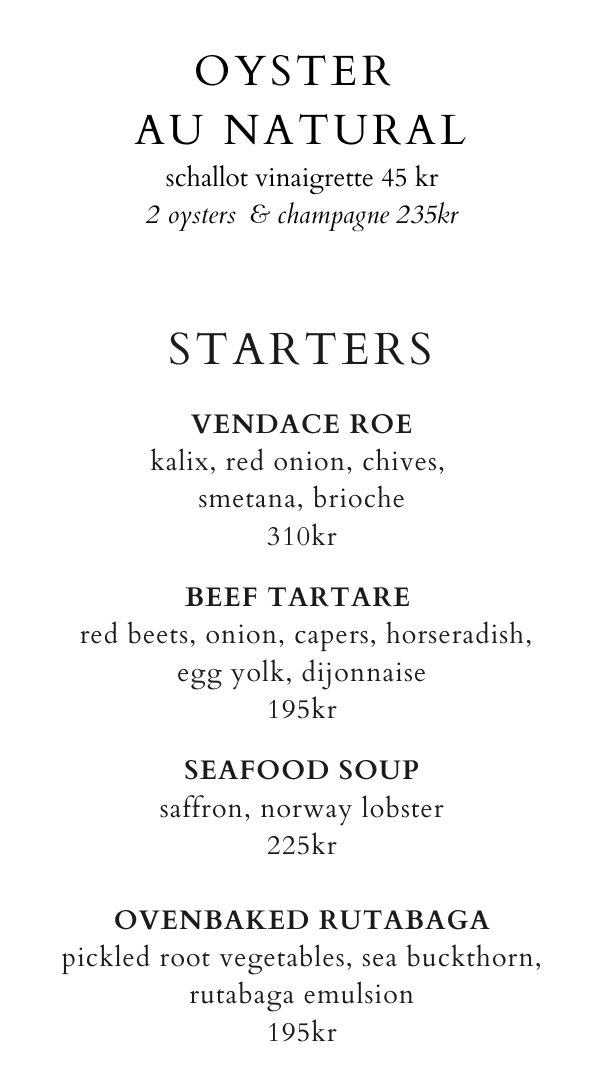 starters on a la carte menu at Årstiderna in Malmö