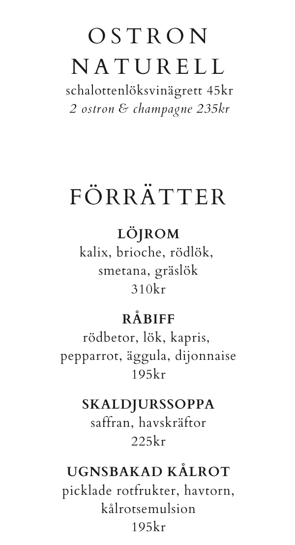 förrätter på a la carte meny